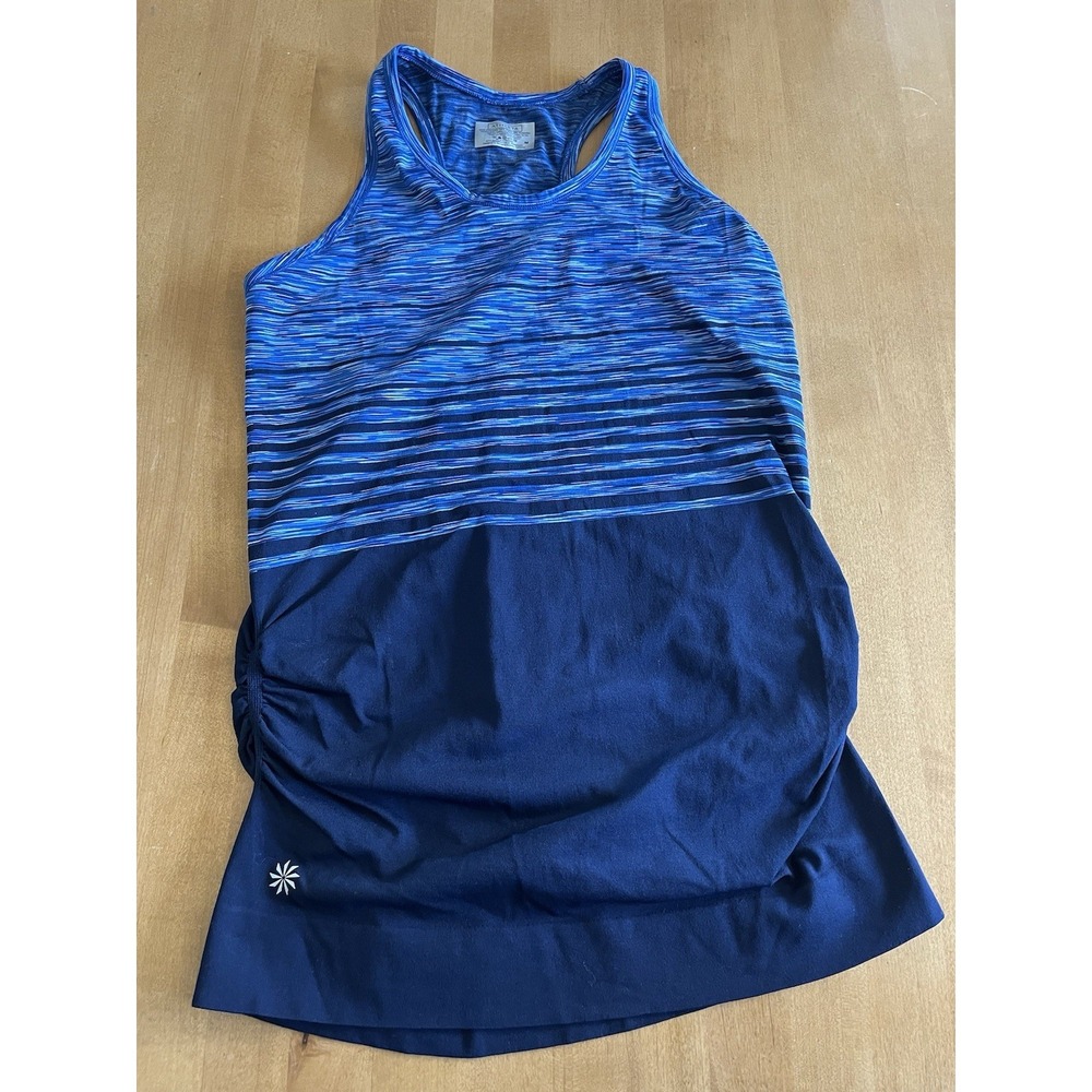 Athleta Finish Fast Spacedye‎ Tank Women Sz M Navy Reflective Ruched Side